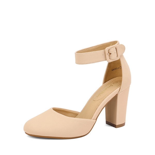Round Toe Chunky Heel Pumps - NUDE NUBUCK -  0
